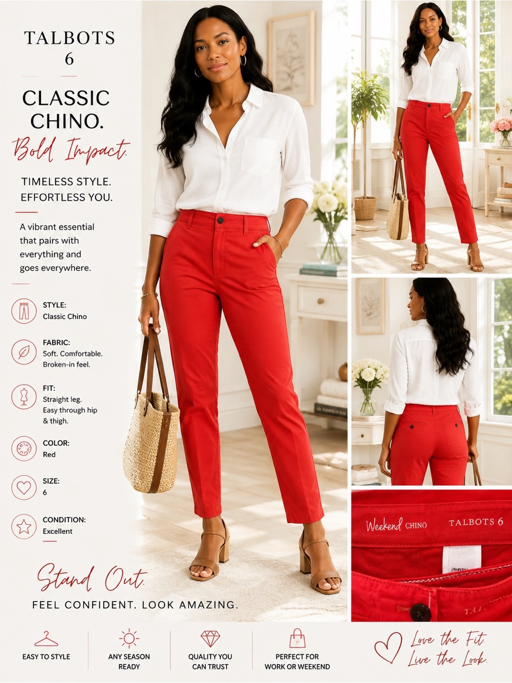 Talbots Red Classic Chino Pants